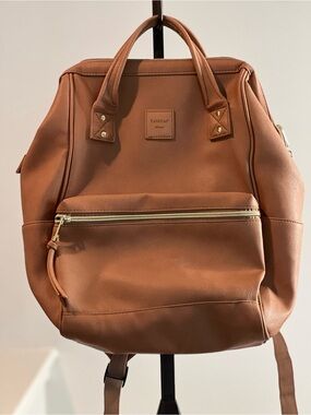 Kah&Kee Large Faux Leather Diaper Backpack Laptop Travel Bag Brown